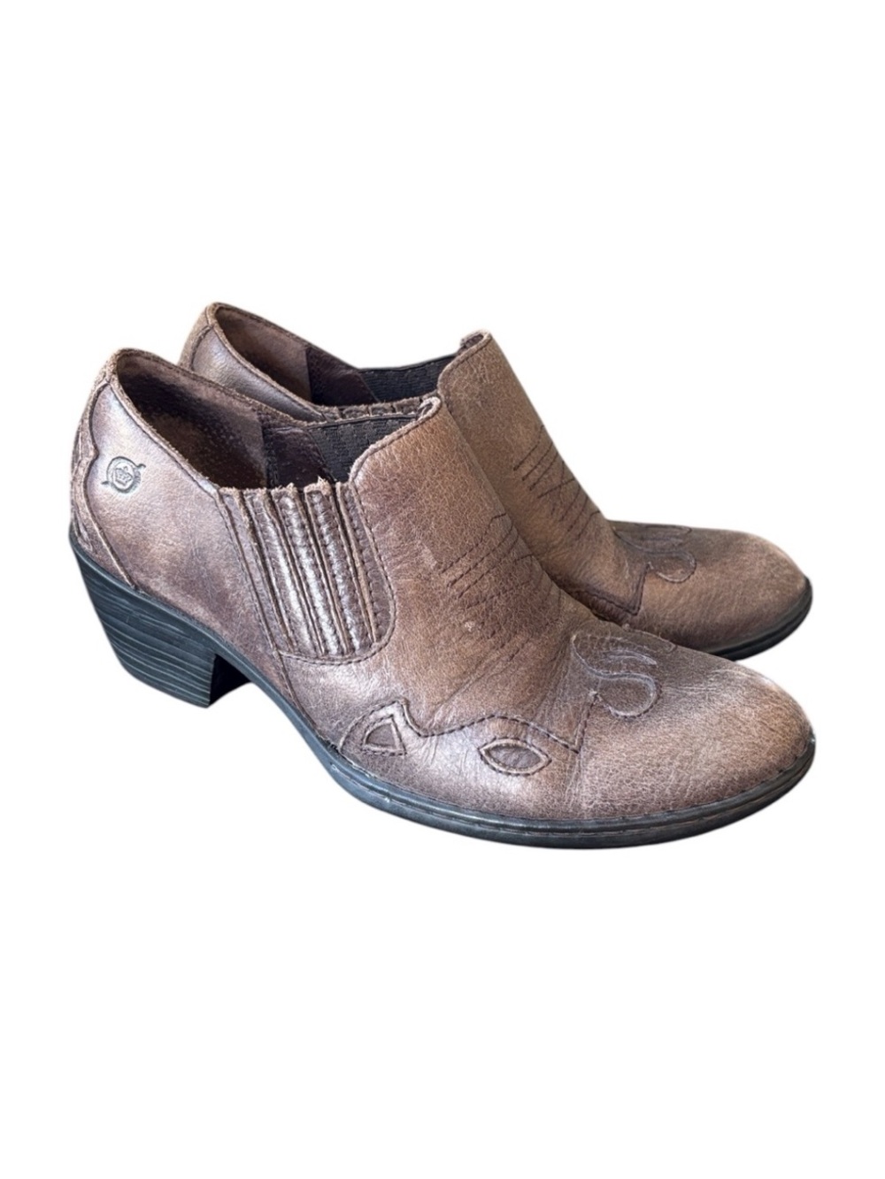 Born Amibeth Western Wingtip Ankle Booties Brown Leather Size 7